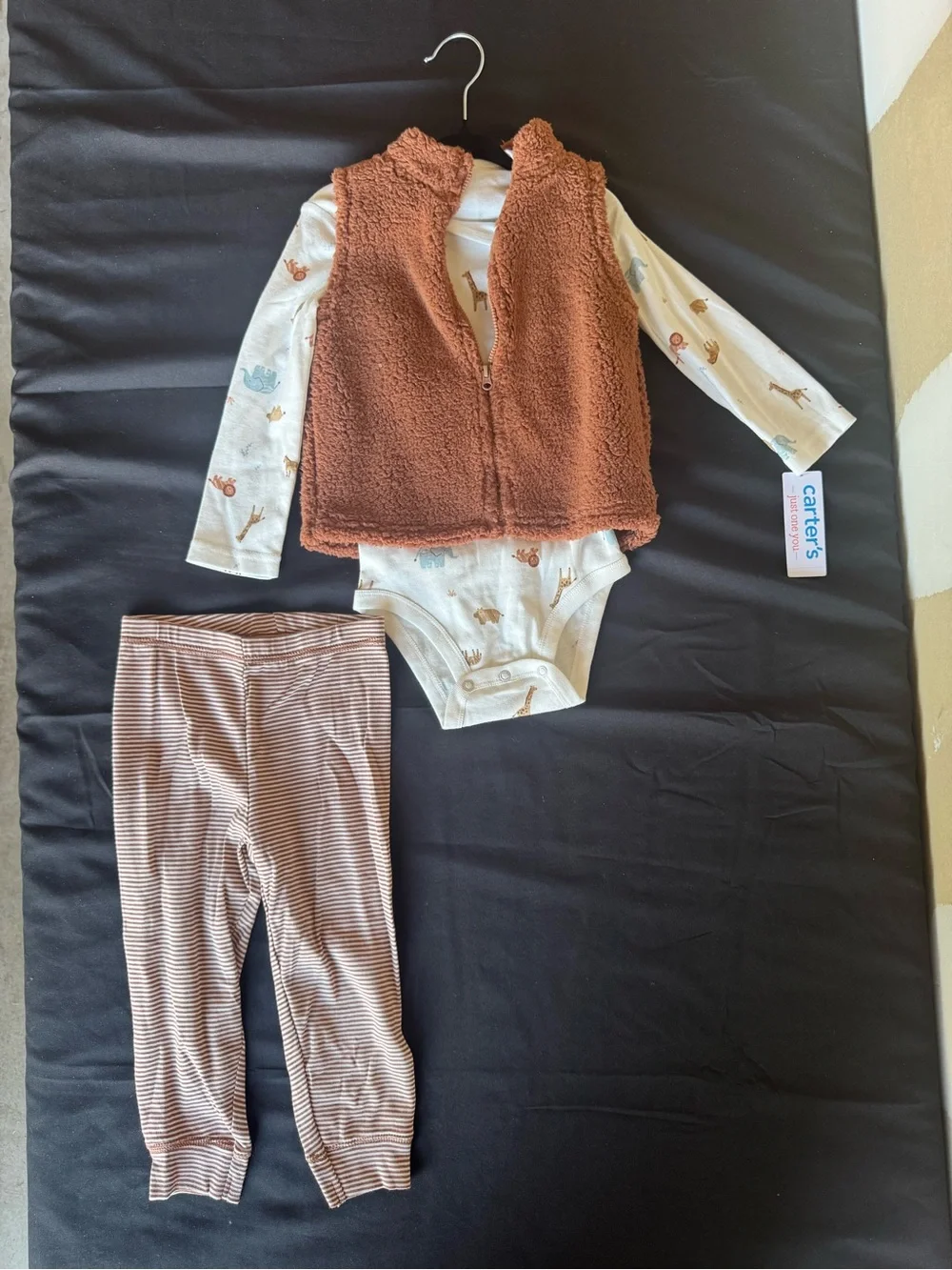NWT Carter’s Just One You Baby 3 Pc Brown Sherpa Vest Bodysuit Pants Set